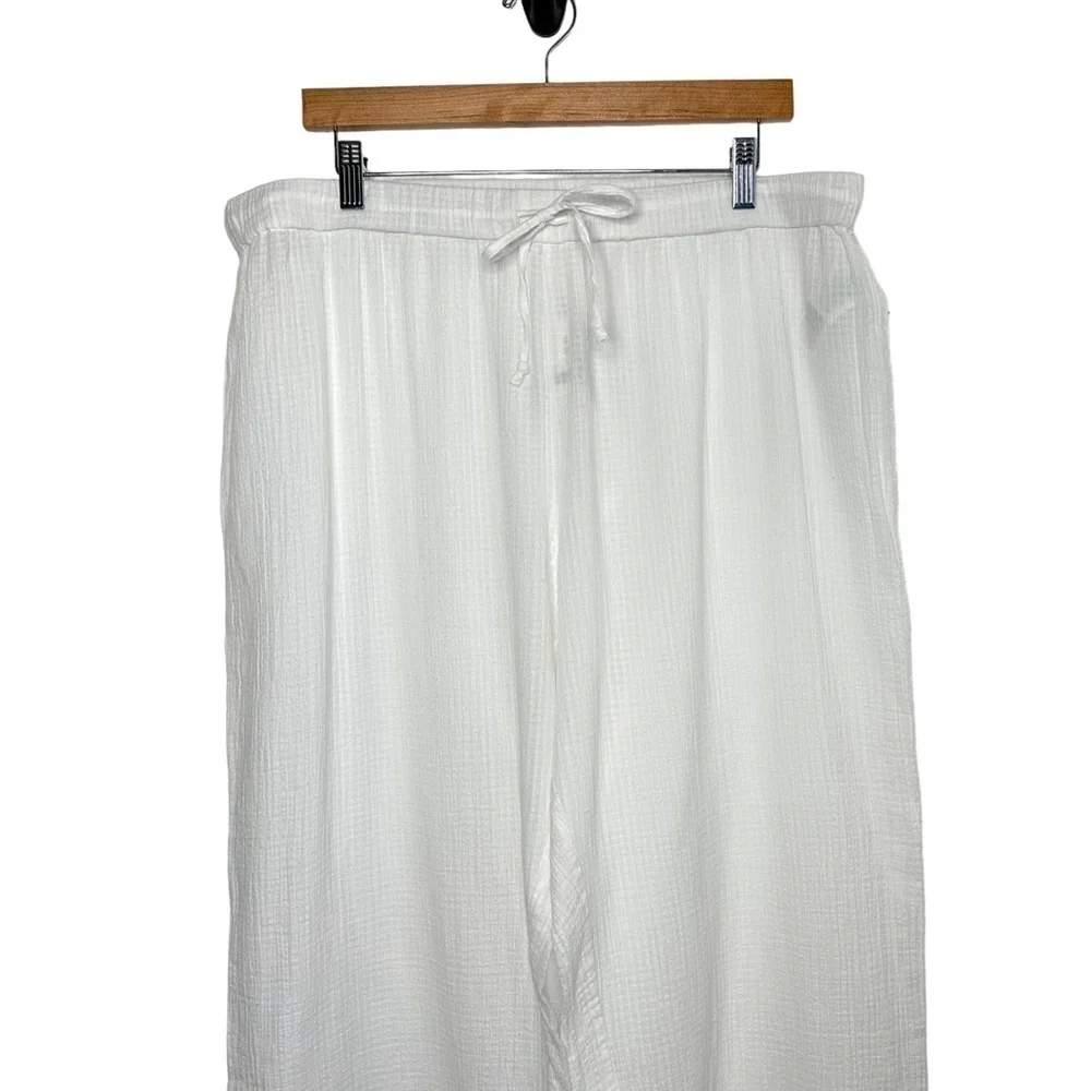 J Crew Women Drapey Crinkle-cotton Beach Pant XL White Wide Leg Gauzy Drawstring